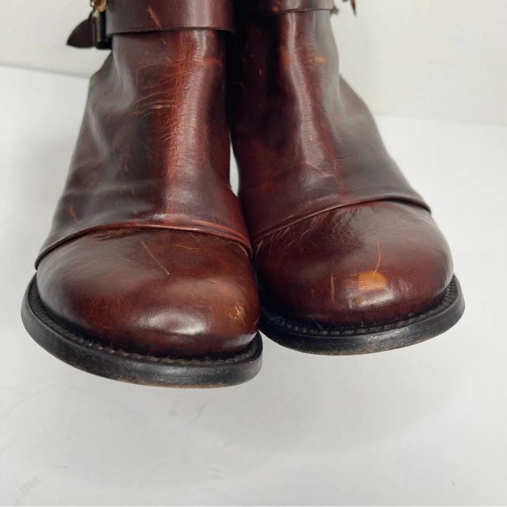 FREEBIRD by Steven Lion Heel Cognac REAL LEATHER Distressed Ankle Boot Size 11